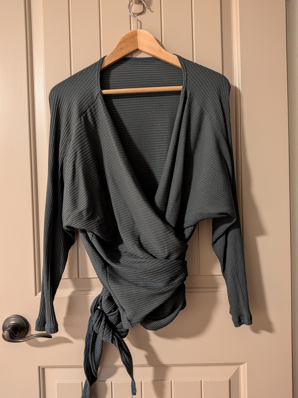 Womens Ribbed Wrap Sweater Top - Slate Gray